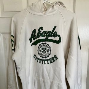 American Eagle Outfitters Hoodie | Medium | White w/ Green Stitching | Like New